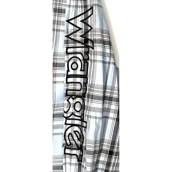 Wrangler Mens Shirt Western Cowboy Pearl Snap Embroidered Spell Out Button Up M - Picture 7 of 13